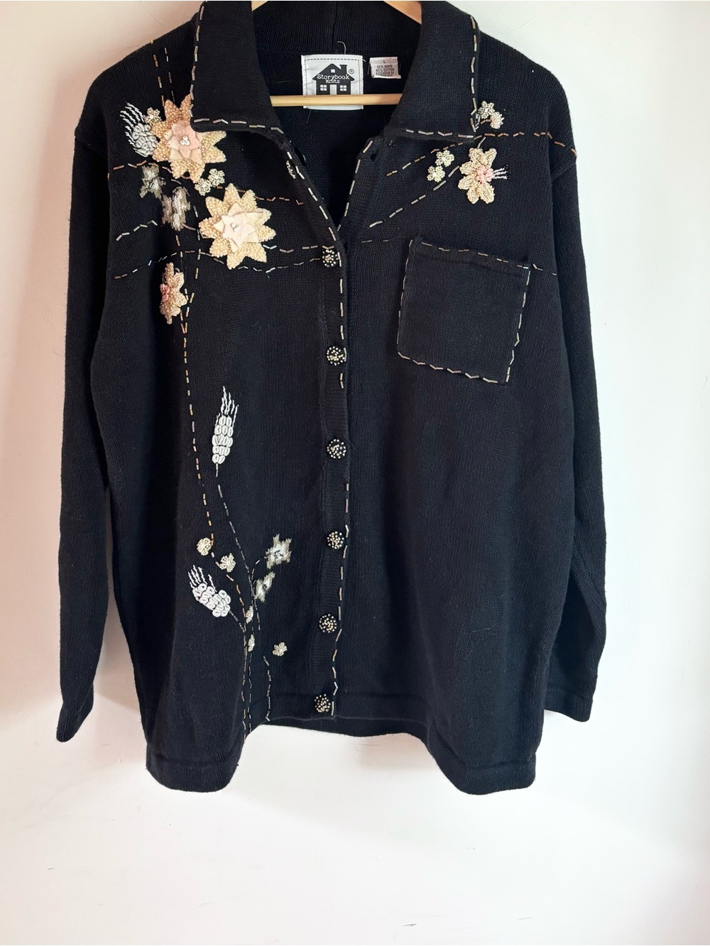 Storybook Knits Ramie Cotton Black Embellished Cardigan